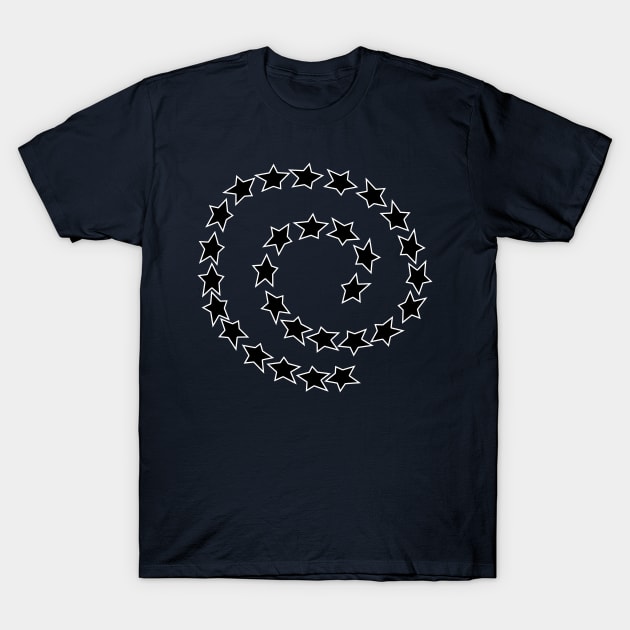 Black and White Star Spiral T-Shirt by ellenhenryart